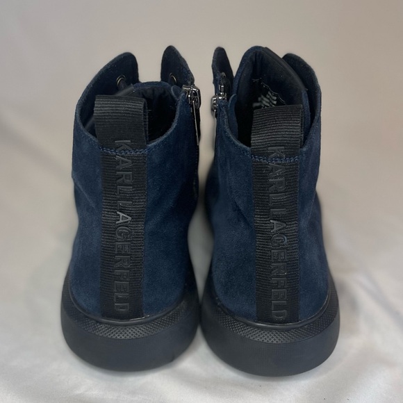 Karl Lagerfeld Paris Suede High Top Blue Lace Up Sneakers Side Zipper Size 9M - Picture 9 of 16